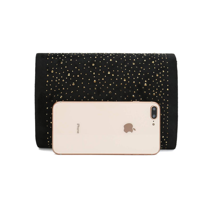 CHARMING TAILOR Envelope Purse Formal Faux Suede Clutch Rhinestone Evening Bag for Women Party Handbag (Black/gold) - Image 3